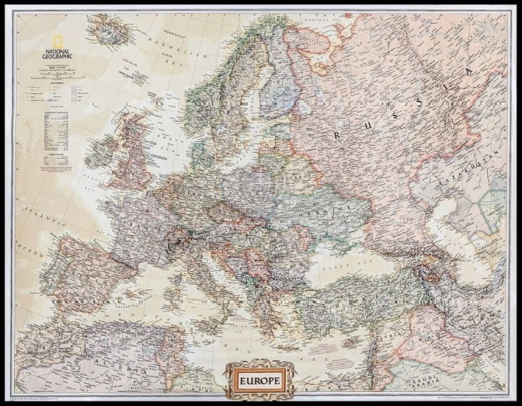Europa 1:8 425 000. Mapa ekskluzywna w ramie drewnianej. Wydawnictwo: National Geographic