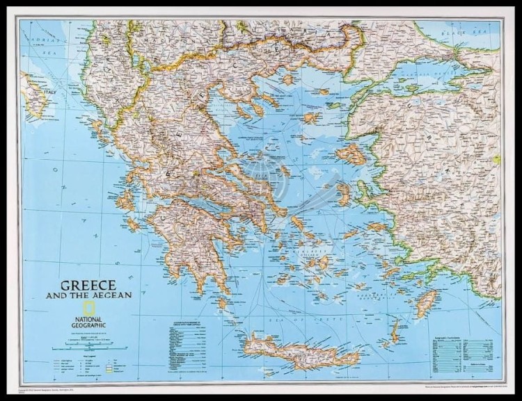 Grecja 1:1 491 000. Mapa w ramie drewnianej. Wydawnictwo: National Geographic