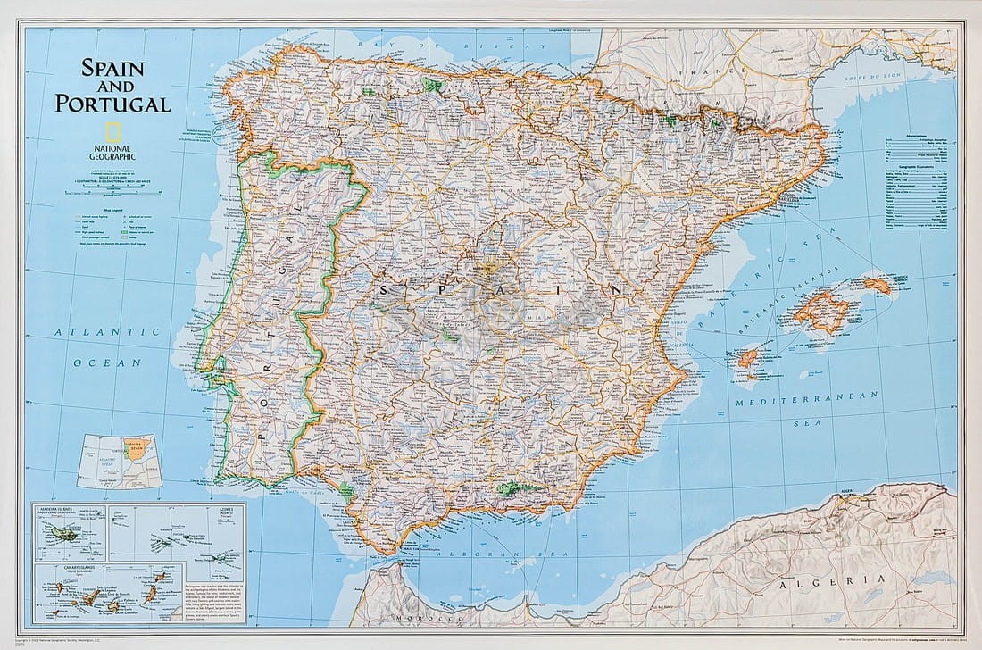 Hiszpania i Portugalia 1:2 074 000. Arkusz, mapa ścienna. National Geographic
