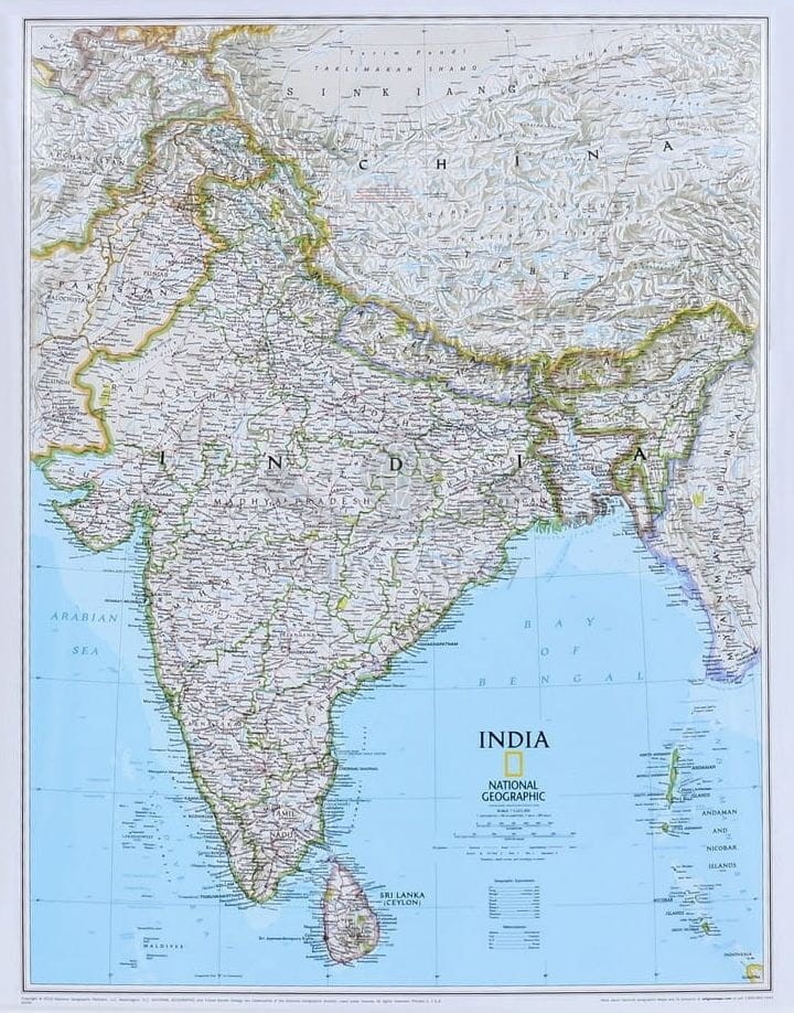 Indie 1:5 625 000. Arkusz, mapa ścienna. National Geographic