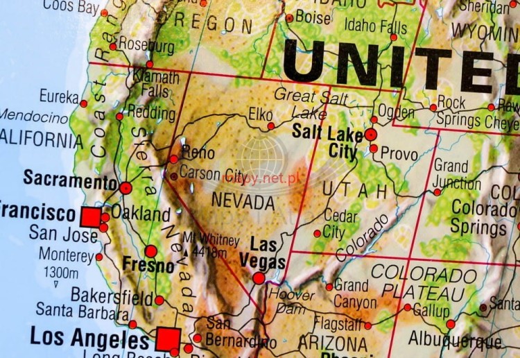 Świat 1:20 000 000. Mapa fizyczna z elementami środowiska. Rama alu SLIM. Fragment 3