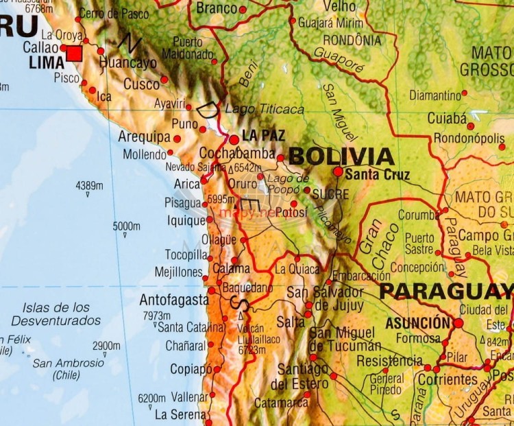 Świat 1:20 000 000. Mapa fizyczna z elementami środowiska. Rama alu SLIM. Fragment 4