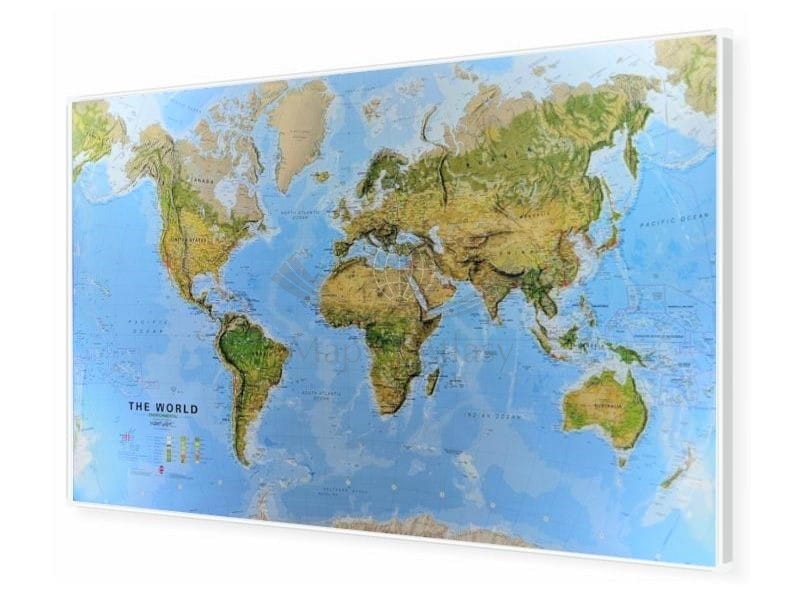 Świat 1:20 000 000. Mapa fizyczna z elementami środowiska magnetyczna. Rama alu SLIM