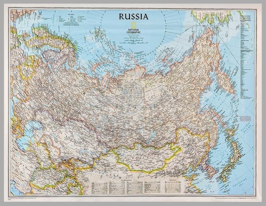 Rosja 1:12 617 000. Mapa. Wersja do wpinania. Kazachstan, Mongolia, Afganistan, Uzbekistan, Kirgistan, Tajikistan, Turkmenistan. National Geographic