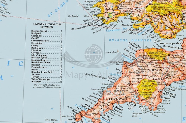 Wielka Brytania i Irlandia 1:1 687 000. Mapa w ramie drewnianej wydawnictwa National Geographic. Fragment 3
