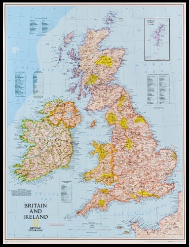 Wielka Brytania i Irlandia 1:1 687 000. Mapa w ramie drewnianej wydawnictwa National Geographic