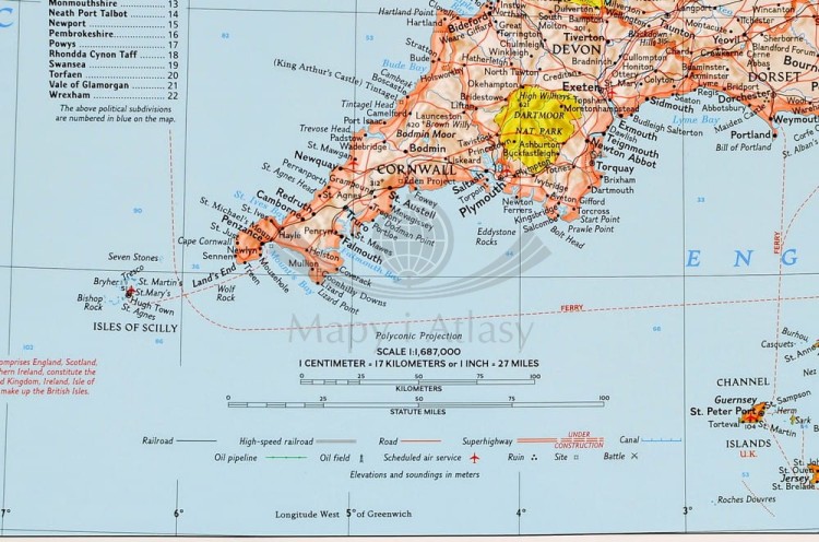 Wielka Brytania i Irlandia 1:1 687 000. Mapa w wersji do wpinania wydawnictwa National Geographic. Fragment 4