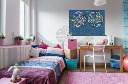 Niebo Młodego Odkrywcy MIDI. Mapa ścienna dla dzieci wydawnictwa ArtGlob. Przykład aranżacji
