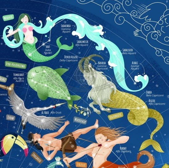 Niebo Młodego Odkrywcy. Arkusz, mapa ścienna dla dzieci. Wydawnictwo: ArtGlob. Fragment 1