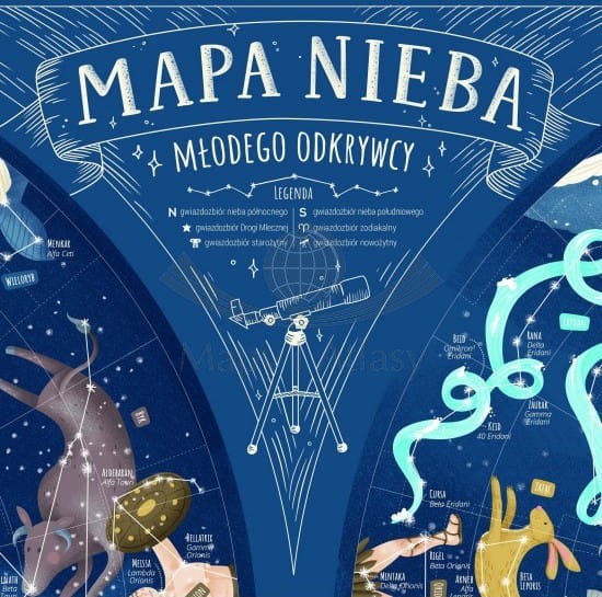 Niebo Młodego Odkrywcy. Arkusz, mapa ścienna dla dzieci. Wydawnictwo: ArtGlob. Fragment 4
