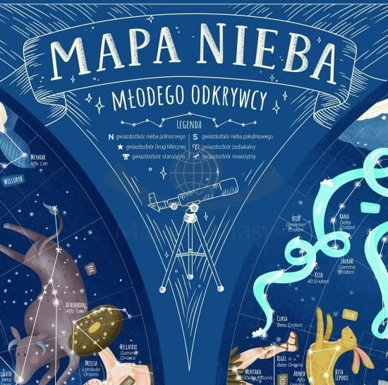 Niebo Młodego Odkrywcy. Naklejka, mapa ścienna dla dzieci. Wydawnictwo: ArtGlob. Fragment 4