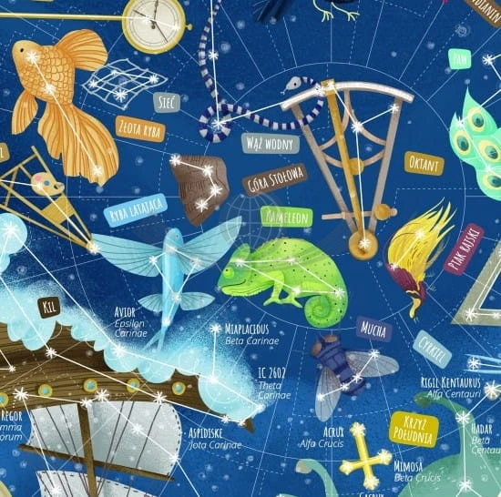 Niebo Młodego Odkrywcy. Naklejka XL, mapa ścienna dla dzieci. Wydawnictwo: ArtGlob. Fragment 3