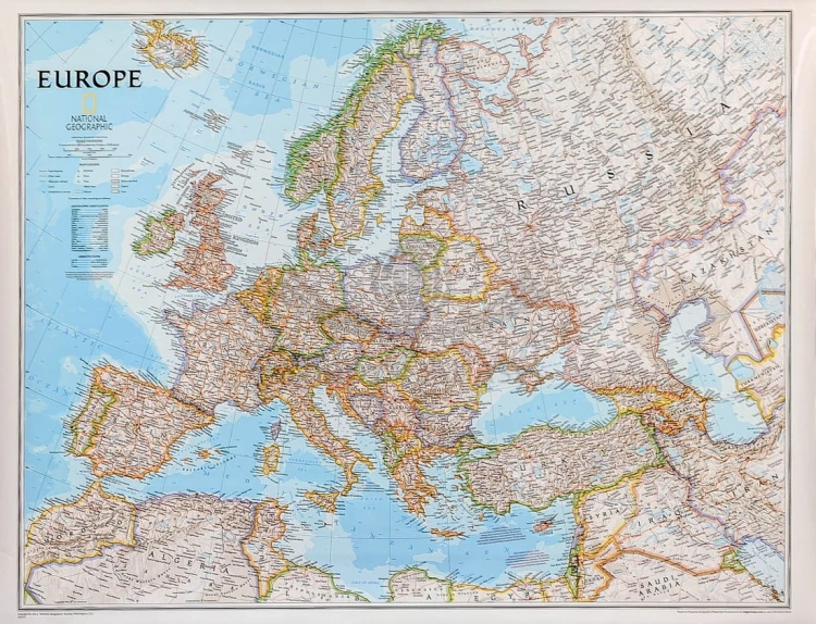 Europa 1:5 419 000. Arkusz, mapa ścienna polityczna. Wydawnictwo: National Geographic