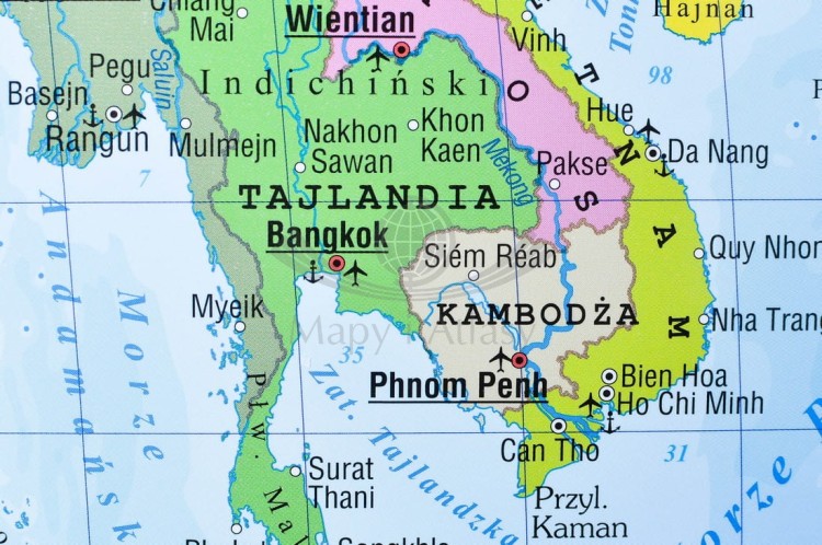 Świat 1:20 000 000. Mapa polityczna w ramie. Wydawnictwo Piętka. Fragment 3