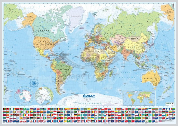 Świat 1:20 000 000. Mapa polityczna w ramie. Wydawnictwo Piętka