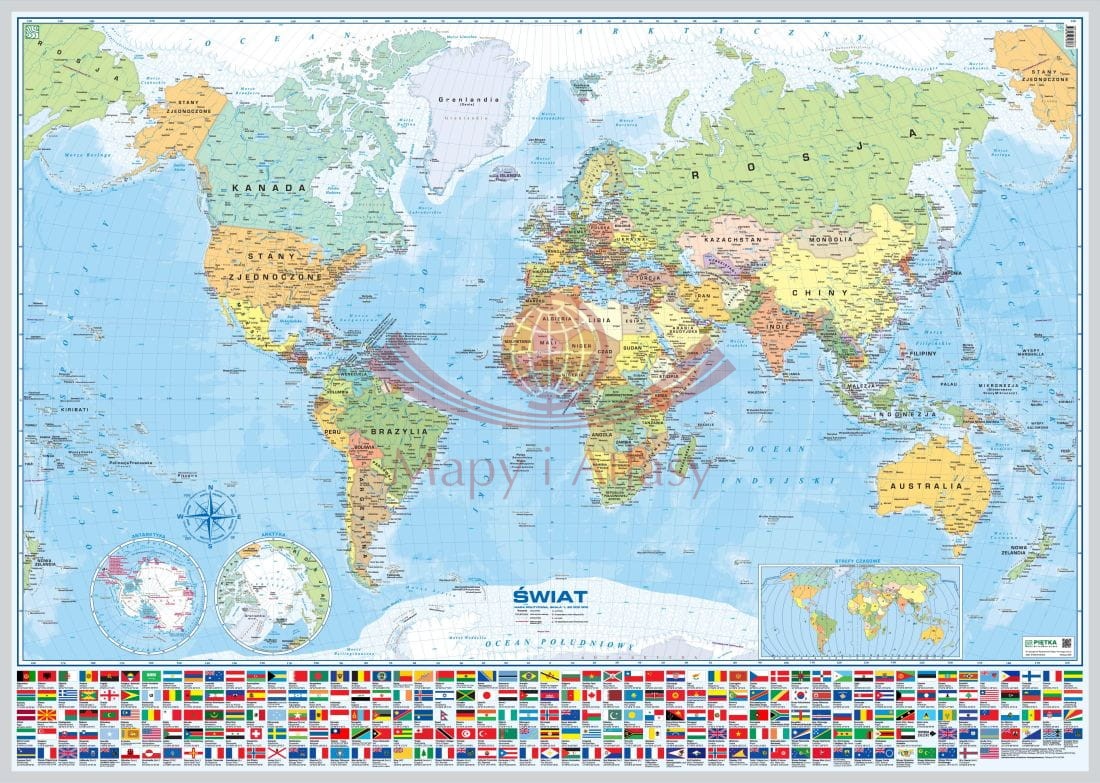 Świat 1:20 000 000. Mapa polityczna do wpinania.