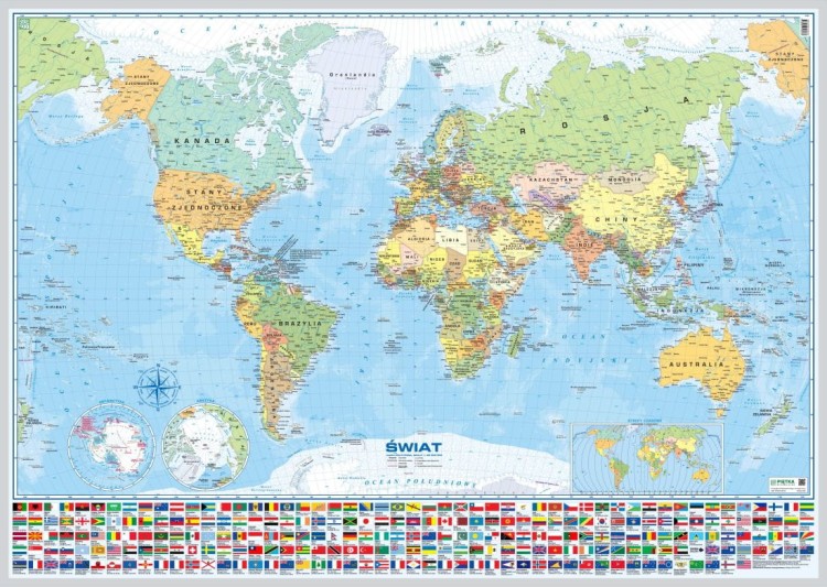 Świat 1:20 000 000. Mapa polityczna do wpinania. Wydawnictwo Piętka