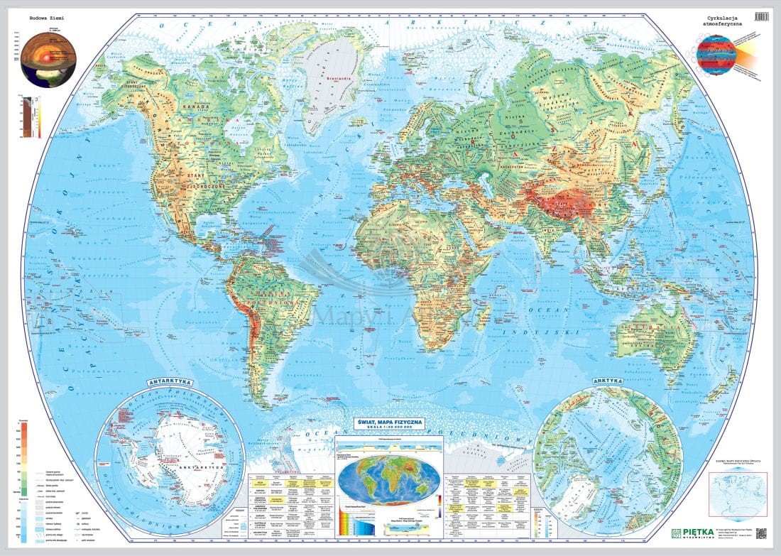 Świat 1:20 000 000. Mapa fizyczna w ramie.
