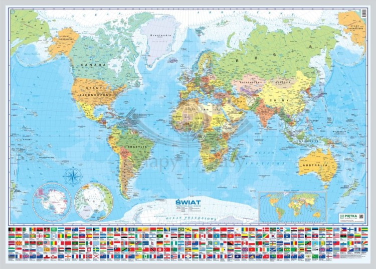 Świat 1:28 000 000. Mapa polityczna w ramie. Wydawnictwo Piętka