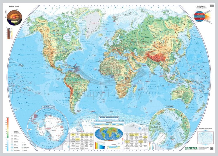 Świat 1:28 000 000. Mapa fizyczna do wpinania. Wydawnictwo Piętka