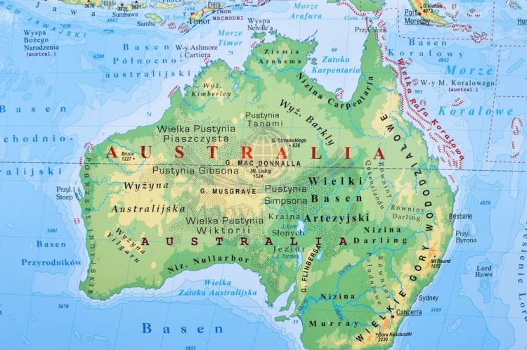 Świat 1:28 000 000. Mapa fizyczna do wpinania. Wydawnictwo Piętka. Fragment 6