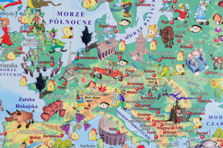 Świat w obrazkach. Mapa dla dzieci do wpinania. Wydawnictwo Piętka. Fragment 1