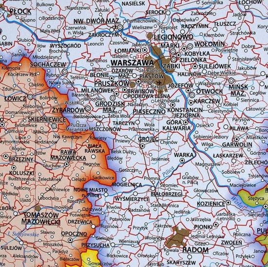 Polska 1:1 000 000. Mapa ścienna administracyjna. Fragment 3