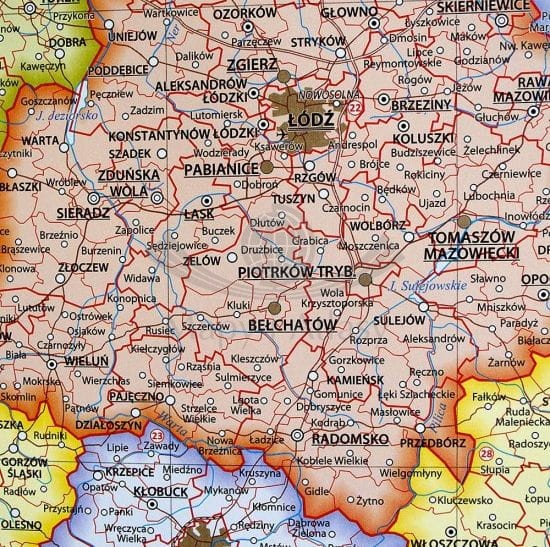 Polska 1:1 000 000. Mapa ścienna administracyjna. Fragment 6