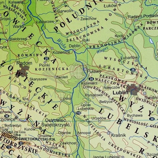 Polska 1:1 000 000. Mapa ścienna fizyczna. Fragment 4