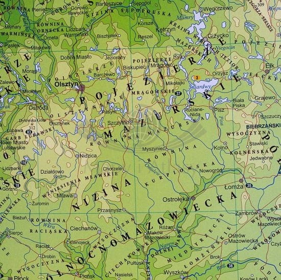 Polska 1:1 000 000. Mapa ścienna fizyczna. Fragment 5