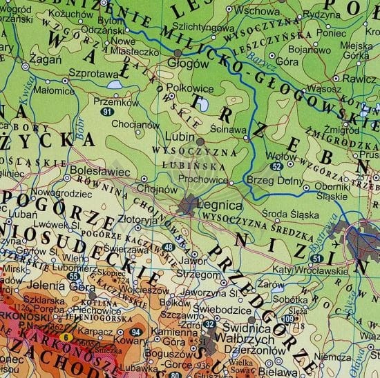Polska 1:1 000 000. Mapa ścienna fizyczna. Fragment 6