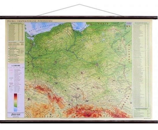 Polska 1:1 000 000. Mapa ścienna fizyczna. Drewniane półwałki