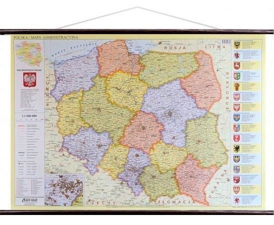 Polska 1:1 000 000. Mapa ścienna administracyjna. Drewniane półwałki