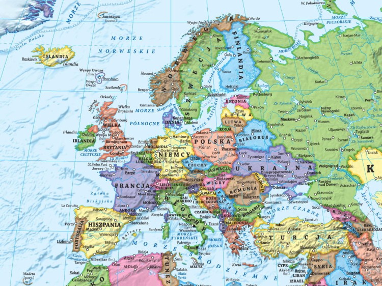 Świat 1:35 000 000. Mapa ścienna polityczna. Fragment 1