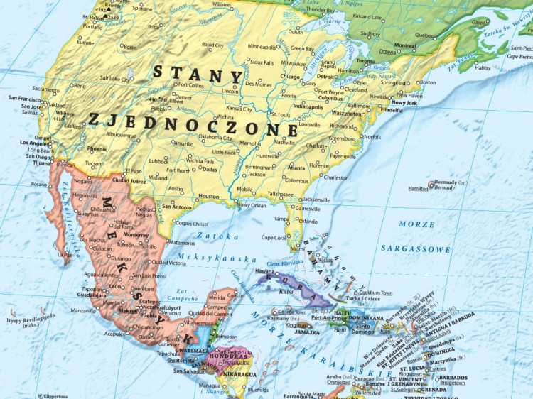 Świat 1:35 000 000. Mapa ścienna polityczna. Fragment 2