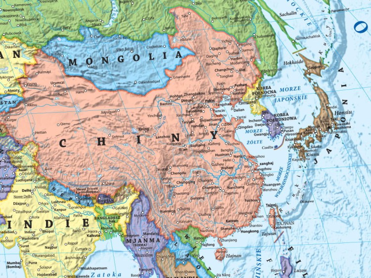 Świat 1:35 000 000. Mapa ścienna polityczna. Fragment 3