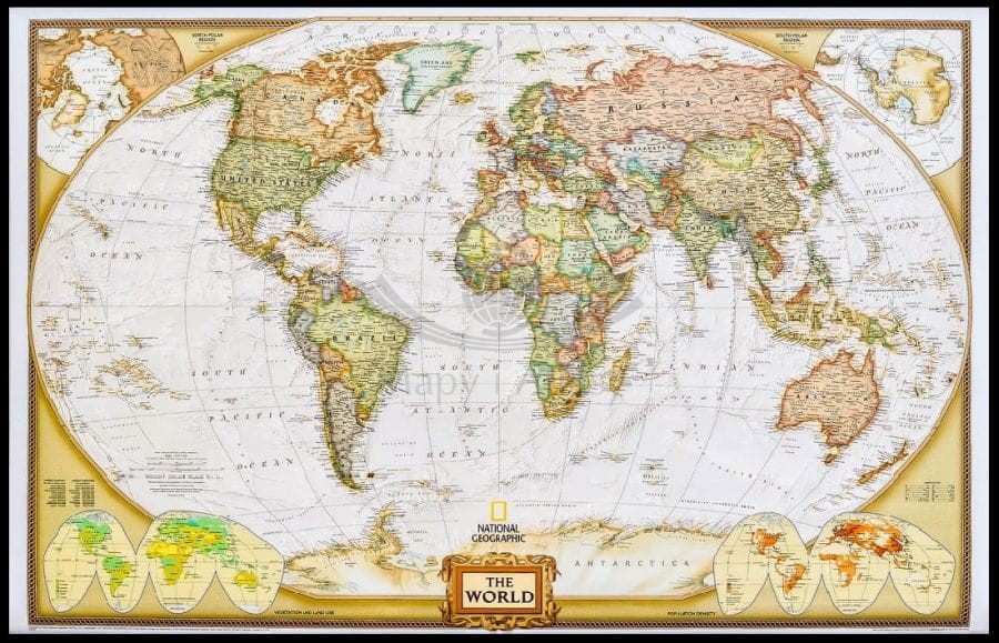 Świat 1:29 772 000. Mapa polityczna, ekskluzywna w ramie drewnianej. National Geographic