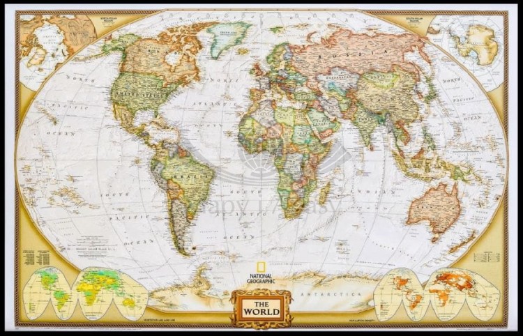 Świat 1:29 772 000. Mapa polityczna, ekskluzywna w ramie drewnianej. Wydawnictwo: National Geographic