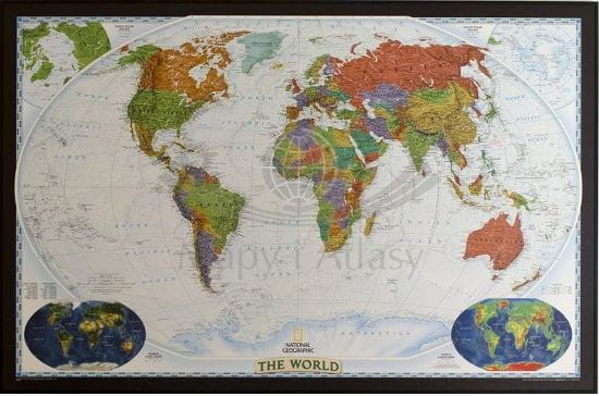 Świat 1:18 384 000. Mapa polityczna, ozdobna Decorator. Wersja magnetyczna. National Geographic