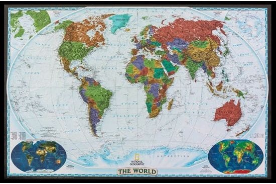 Świat 1:29 802 000. Mapa polityczna, ozdobna Decorator w ramie drewnianej. Wydawnictwo: National Geographic