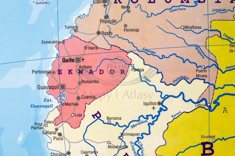 Ameryka Południowa 1:8 150 000. Dwustronna mapa ścienna. Polityczna i fizyczna. Strona polityczna - fragment 3