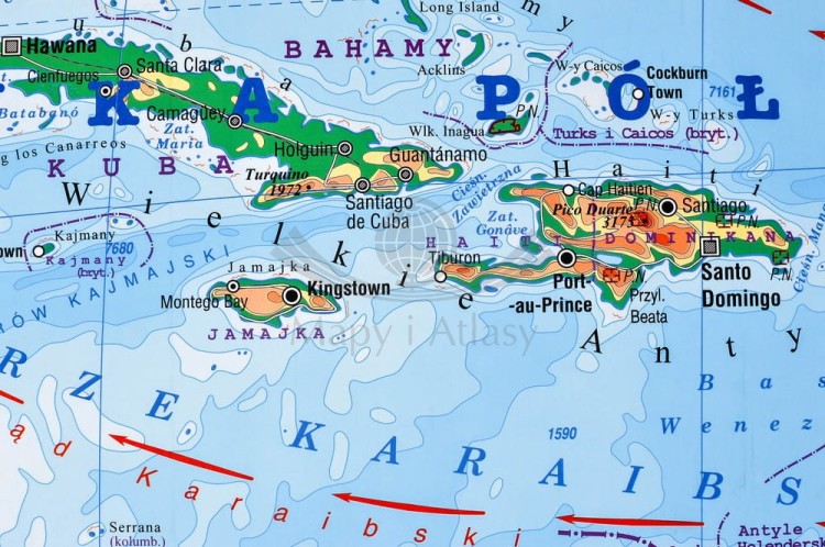 Ameryka Południowa 1:8 150 000. Dwustronna mapa ścienna. Polityczna i fizyczna. Strona fizyczna - fragment 1