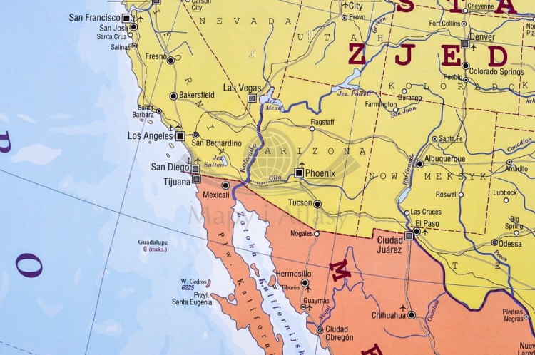 Ameryka Północna 1:9 000 000. Dwustronna mapa ścienna. Polityczna i fizyczna. Strona polityczna - fragment 1