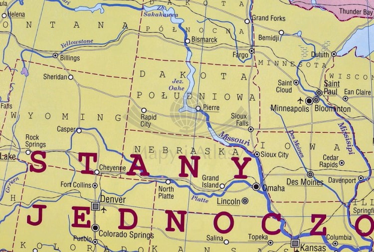 Ameryka Północna 1:9 000 000. Dwustronna mapa ścienna. Polityczna i fizyczna. Strona polityczna - fragment 4