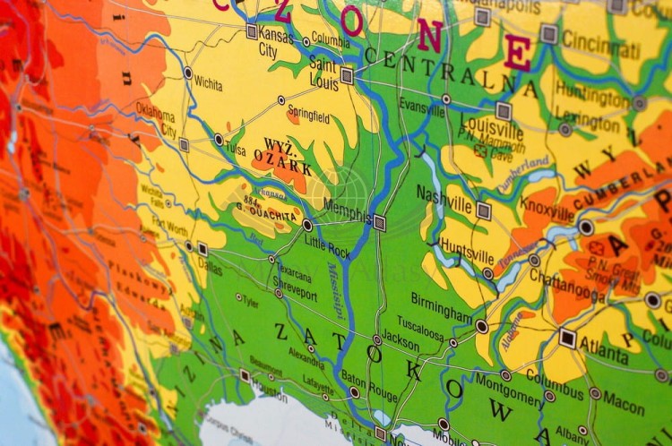 Ameryka Północna 1:9 000 000. Dwustronna mapa ścienna. Polityczna i fizyczna. Strona fizyczna - fragment 8