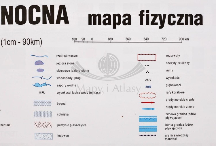 Ameryka Północna 1:9 000 000. Dwustronna mapa ścienna. Polityczna i fizyczna. Strona fizyczna - legenda