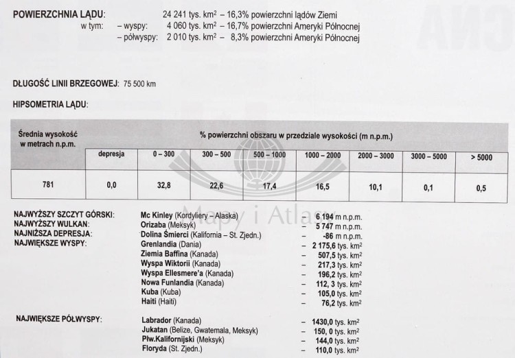 Ameryka Północna 1:9 000 000. Dwustronna mapa ścienna. Polityczna i fizyczna. Strona fizyczna - fragment 9