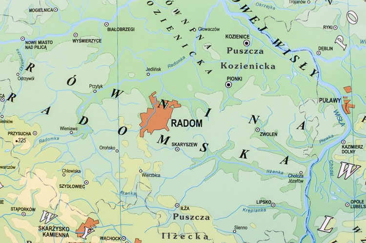 Polska 1:750 000. Mapa ścienna fizyczna. Fragment 2