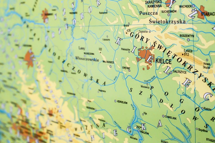 Polska 1:750 000. Mapa ścienna fizyczna. Fragment 6