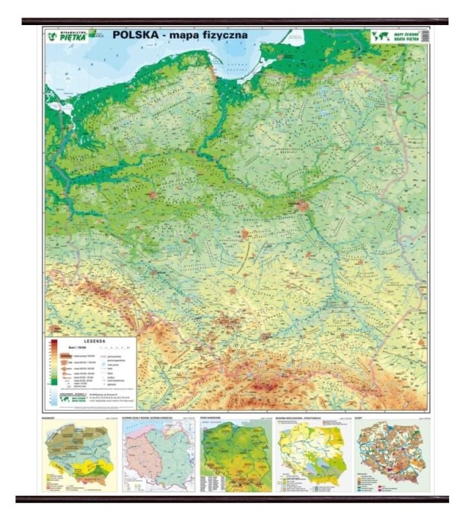 Polska 1:750 000. Mapa ścienna fizyczna. Drewniane półwałki